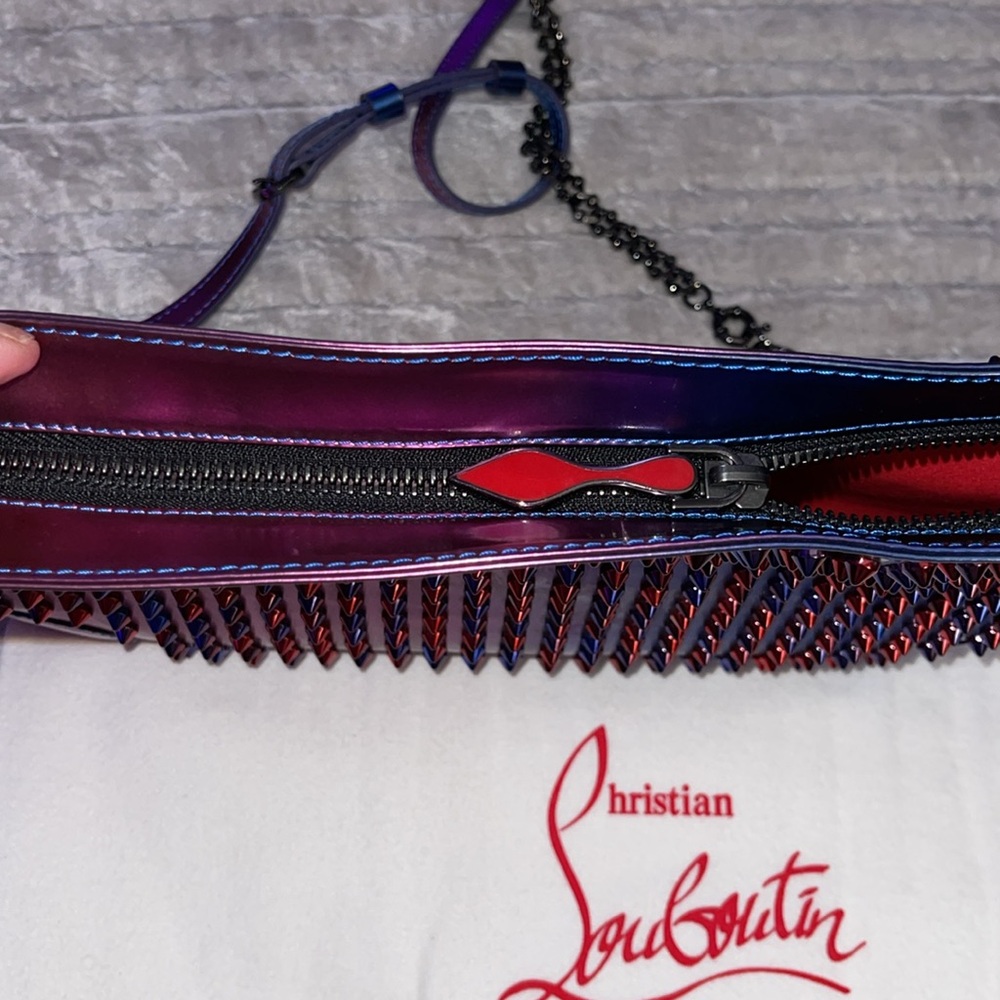 Christian Louboutin preloved clutch great condition color blue n purple studs - Picture 10 of 12
